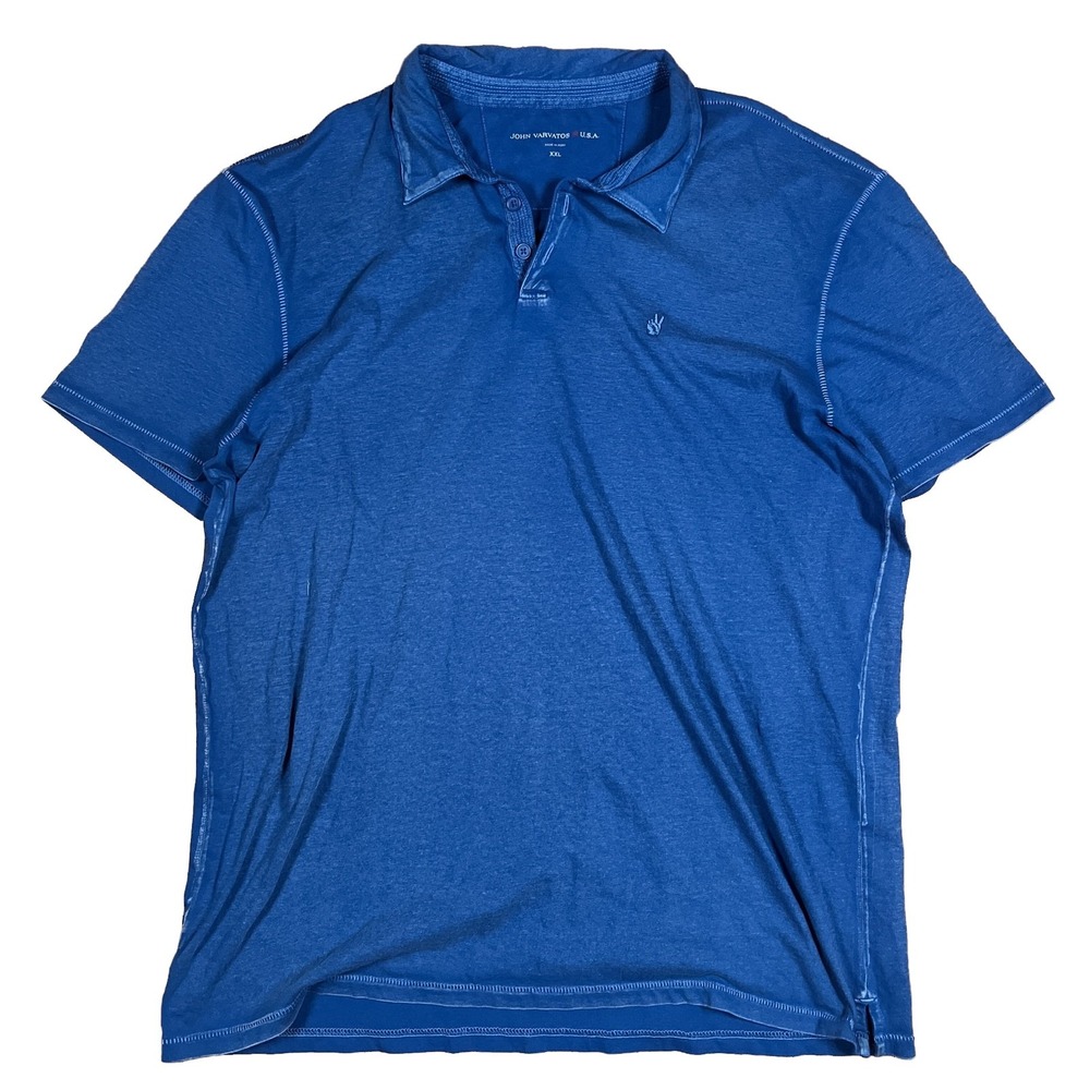 John Varvatos USA Peace Sign Blue Polo Shirt XXL 100% Cotton Short Sleeve